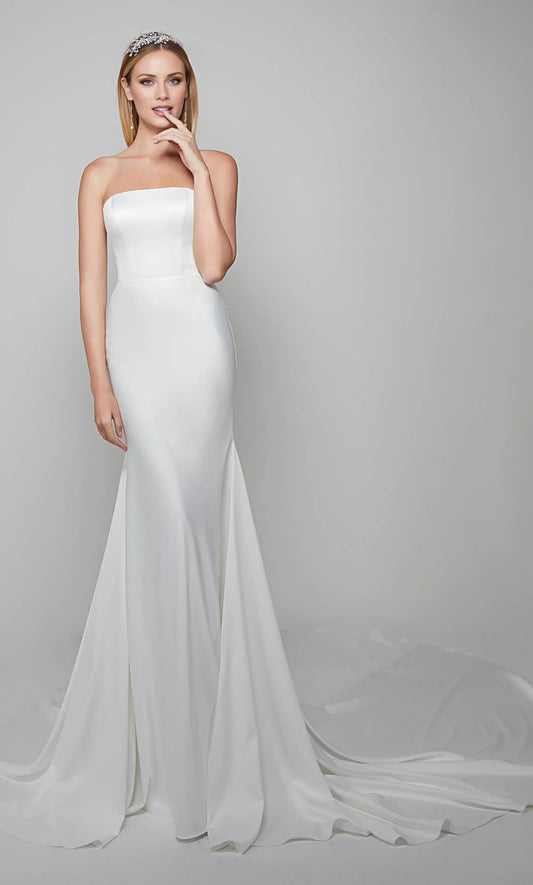 Mermaid Strapless Satin Train Wedding Dress - Yihuiw by Yihuiw