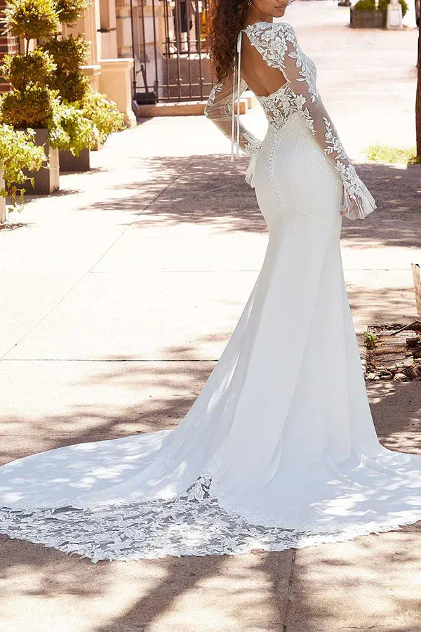 Mermaid Square Neck Floor-Length Wedding Dress - Yihuiw by Yihuiw