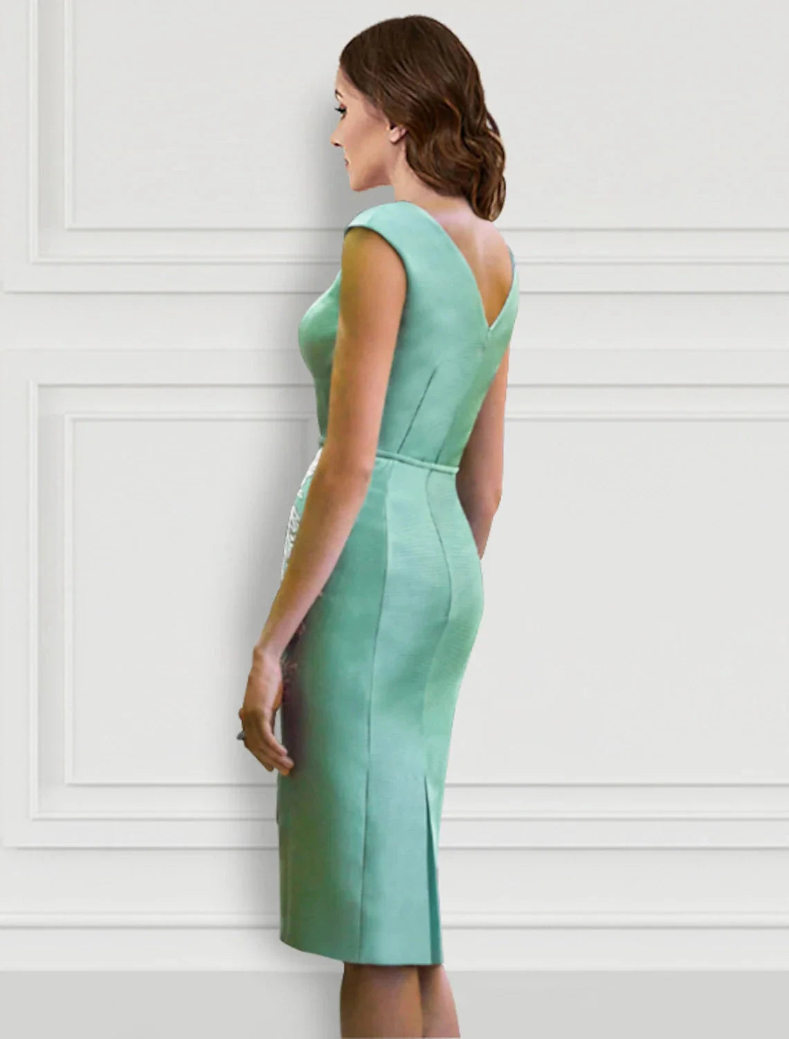 Two Piece Cocktail Dresses Floral Dress Formal Knee Length Long Sleeve V Neck Belt / Sash Satin with Appliques by YiHuiw