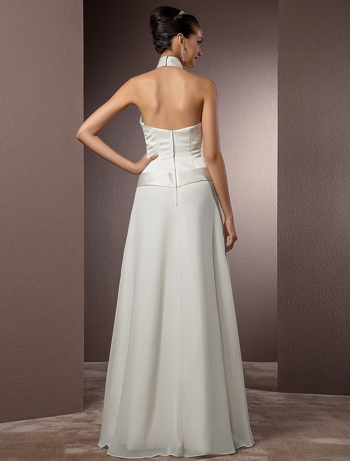 Hall Wedding Dresses Sheath / Column Halter Sleeveless Floor Length Satin Bridal Gowns With Sash / Ribbon Summer Wedding Party Women's Clothing by YiHuiw