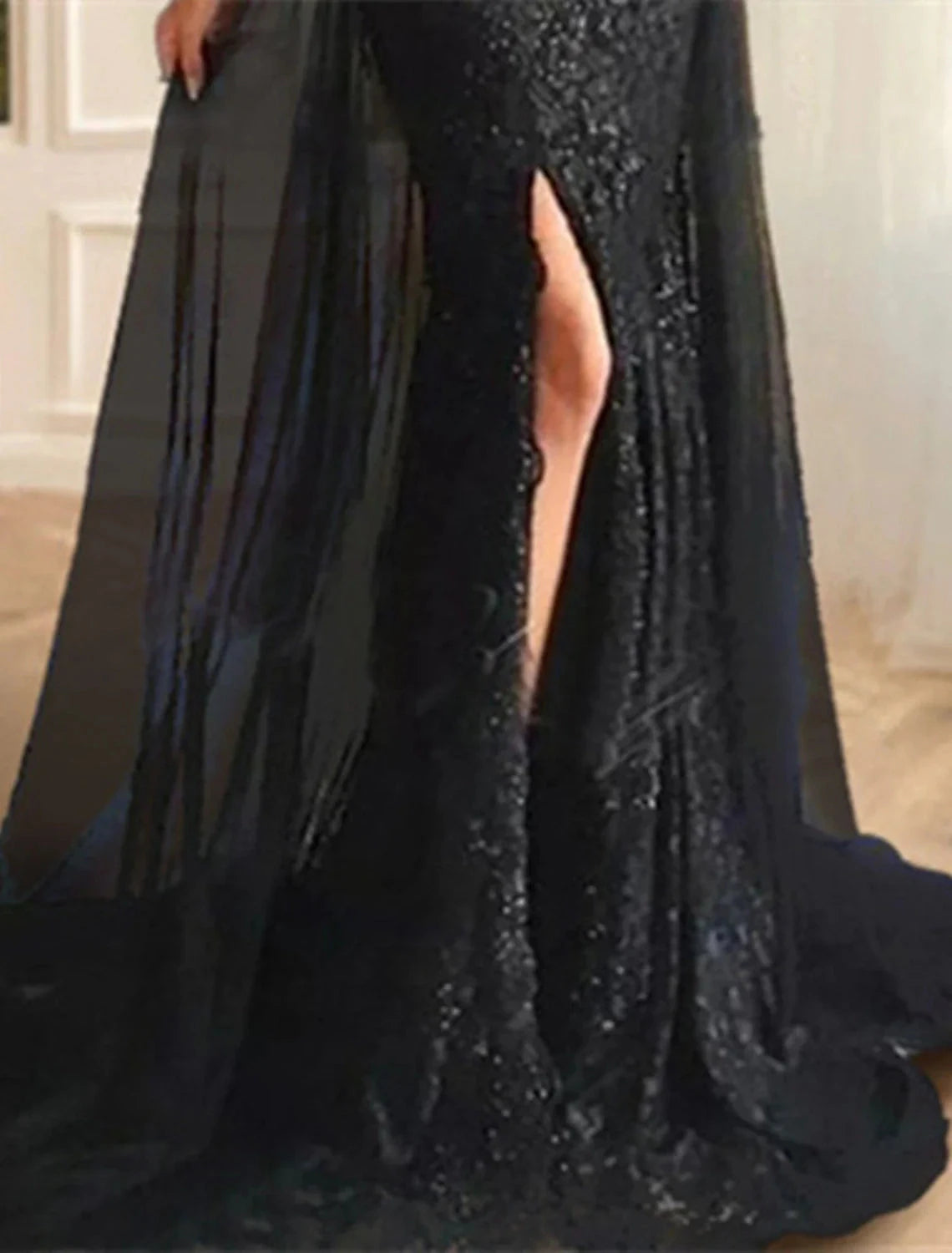 Mermaid / Trumpet Evening Gown Floral Dress Formal Sweep / Brush Train Long Sleeve Off Shoulder Fall Wedding Reception Chiffon with Slit Appliques by YiHuiw