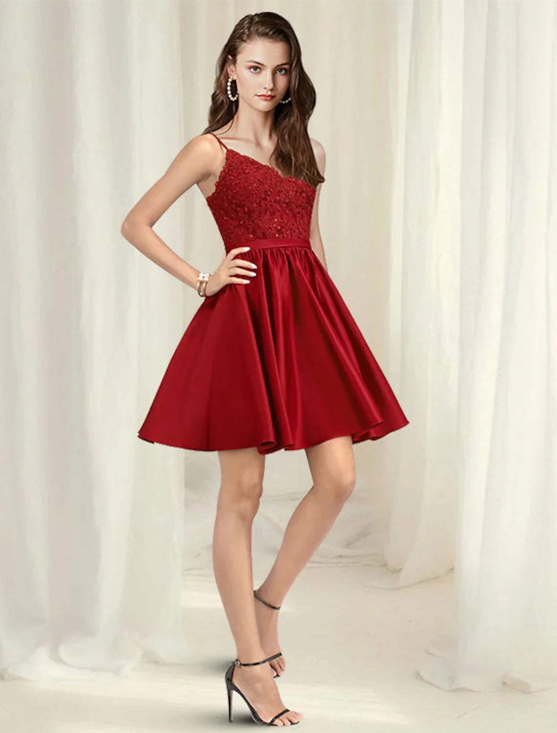 A-Line Prom Dresses Minimalist Dress Homecoming Party Wear Short / Mini Sleeveless Spaghetti Strap Satin with Pleats by YiHuiw