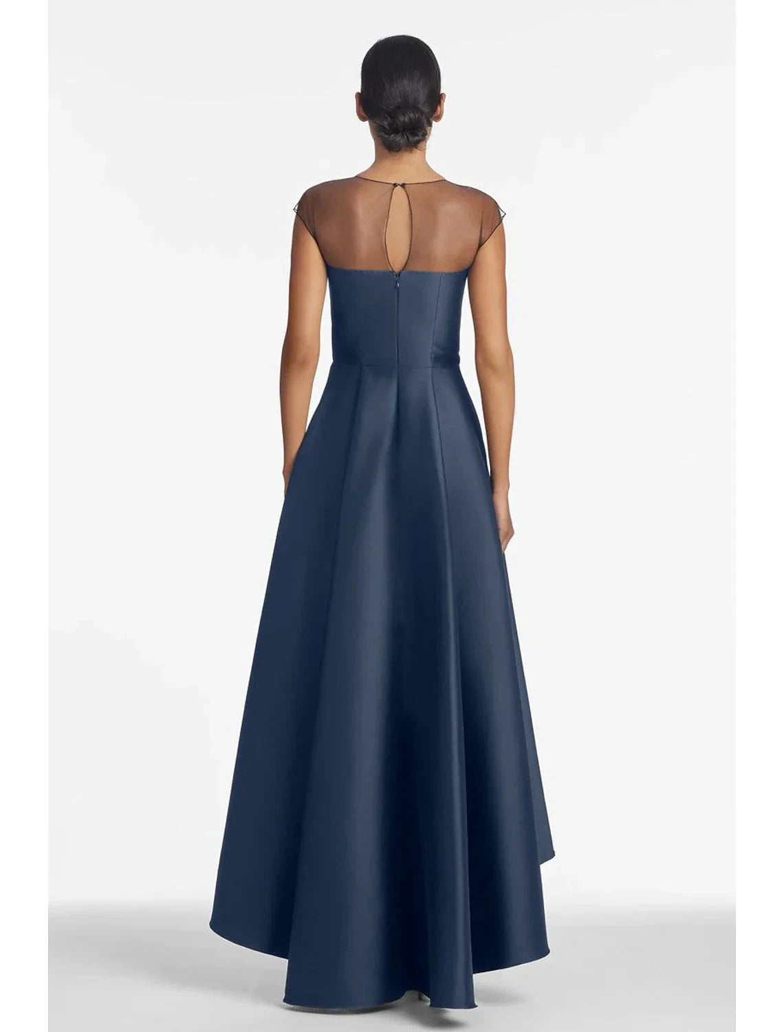A-Line Wedding Guest Party Dress Elegant Dress Black Tie Asymmetrical Sleeveless Jewel Neck Fall Wedding Guest Satin with Pleats Appliques by YiHuiw