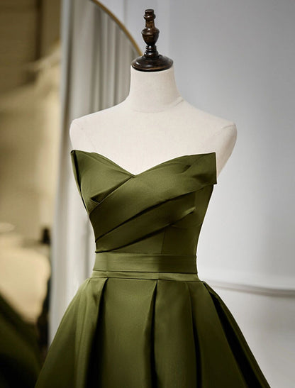 A-Line Evening Gown Sexy Dress Formal Floor Length Sleeveless Strapless Satin with Pleats Strappy by YiHuiw