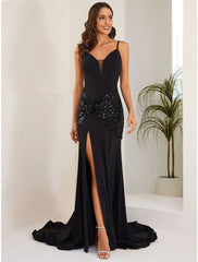 Mermaid / Trumpet Evening Gown Sexy Dress Formal Court Train Sleeveless Spaghetti Strap  Fabric with Crystals Slit