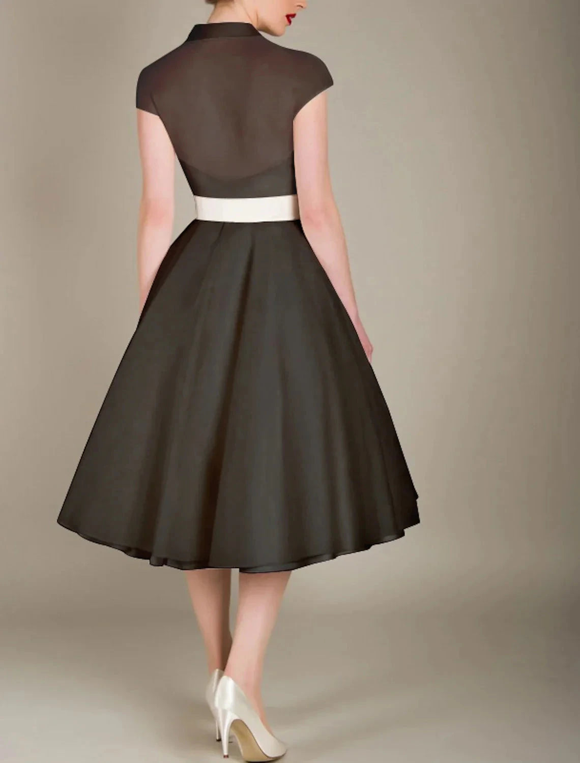 A-Line Cocktail Dresses 1950s Dress Graduation Cocktail Party Knee Length Sleeveless V Neck Wednesday Addams Family Tulle with Sash / Ribbon by YiHuiw