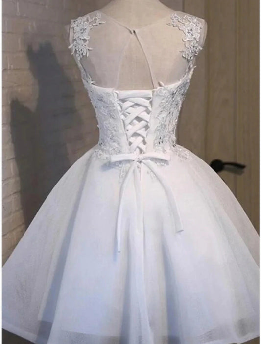 A-Line Homecoming Dresses Floral Dress Holiday Graduation Short / Mini Sleeveless Jewel Neck Tulle with Appliques by YiHuiw