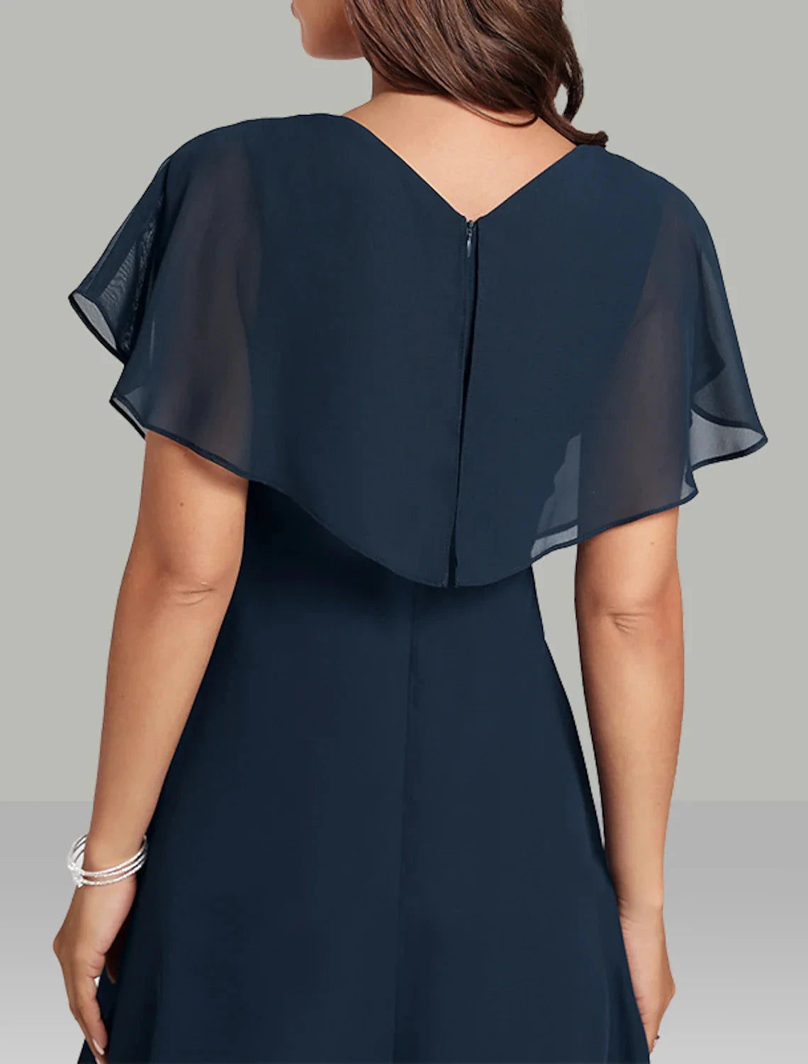 A-Line Wedding Guest Dresses Elegant Dress Semi Formal Tea Length Short Sleeve V Neck Belt / Sash Chiffon with Beading by YiHuiw