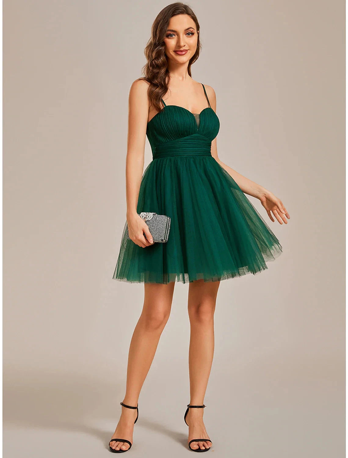 A-Line Homecoming Dresses Princess Dress Cocktail Party Birthday Short / Mini Sleeveless Spaghetti Strap Tulle with Ruched by YiHuiw