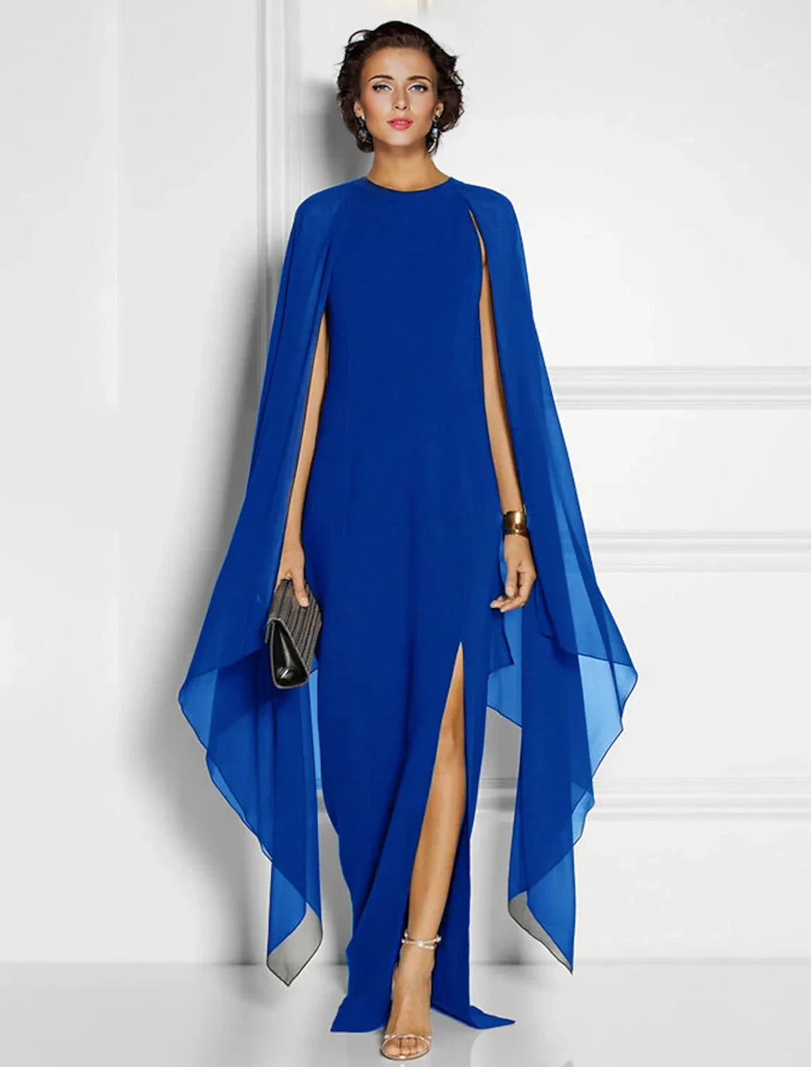 Sheath / Column Party Dresses Elegant Dress Wedding Guest Cocktail Party Floor Length Sleeveless Jewel Neck Fall Wedding Guest Chiffon with Slit by YiHuiw