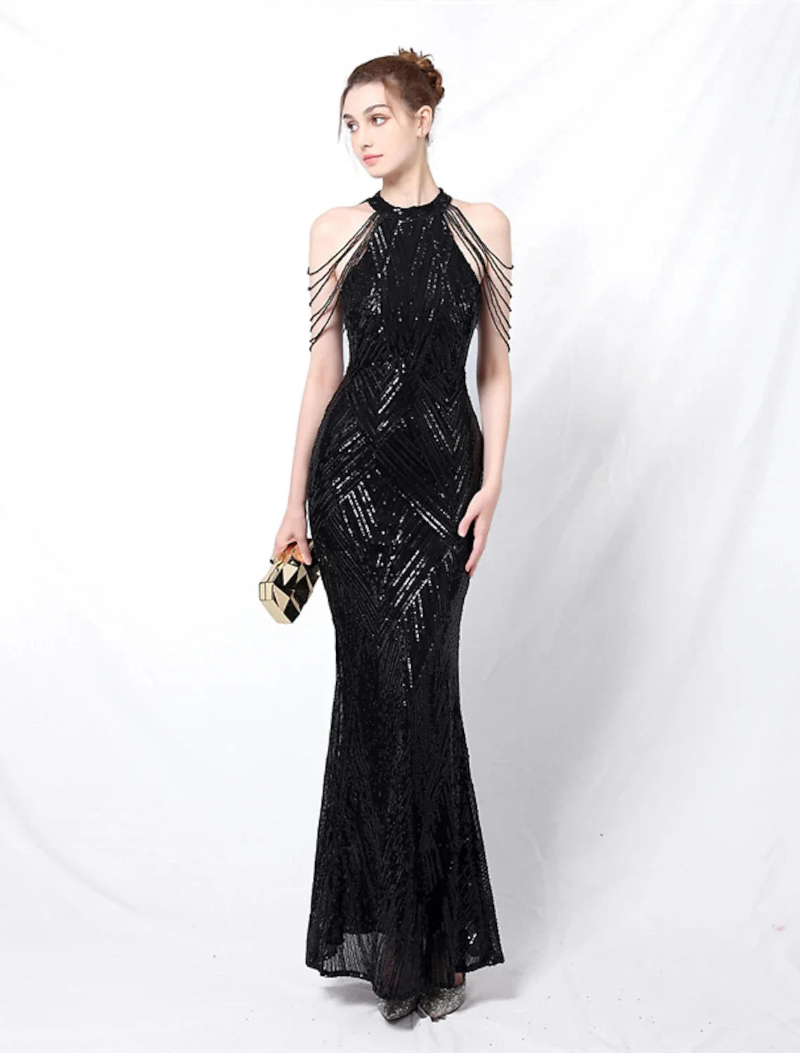 Mermaid Party Dress Prom Dresses Sparkle & Shine Dress Formal Wedding Guest Floor Length Sleeveless Halter Neck Sequined with Sequin by YiHuiw