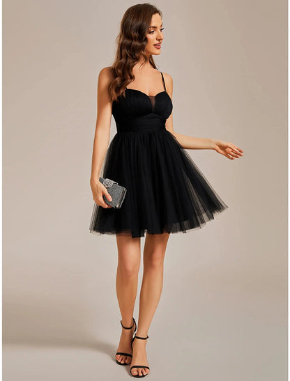 A-Line Homecoming Dresses Princess Dress Cocktail Party Birthday Short / Mini Sleeveless Spaghetti Strap Tulle with Ruched by YiHuiw