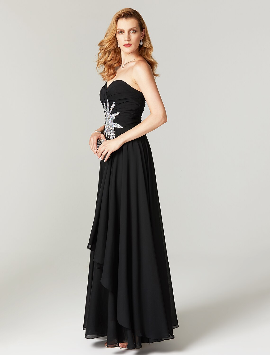 Sheath / Column Minimalist Dress Holiday Cocktail Party Floor Length Sleeveless Sweetheart Chiffon with Criss Cross Pleats Crystals
