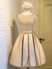 A-Line Lace Homecoming Dresses Open Back Dress Prom Knee Length Sleeveless Jewel Neck Satin with Butterfly