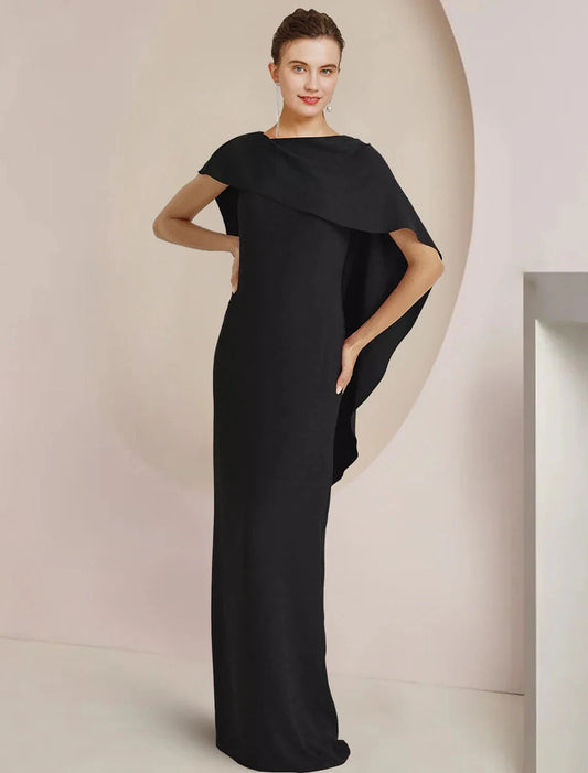 Sheath / Column Mother of the Bride Dress Formal Wedding Guest Elegant Scoop Neck Floor Length Fabric Sleeveless with Split Front by YiHuiw