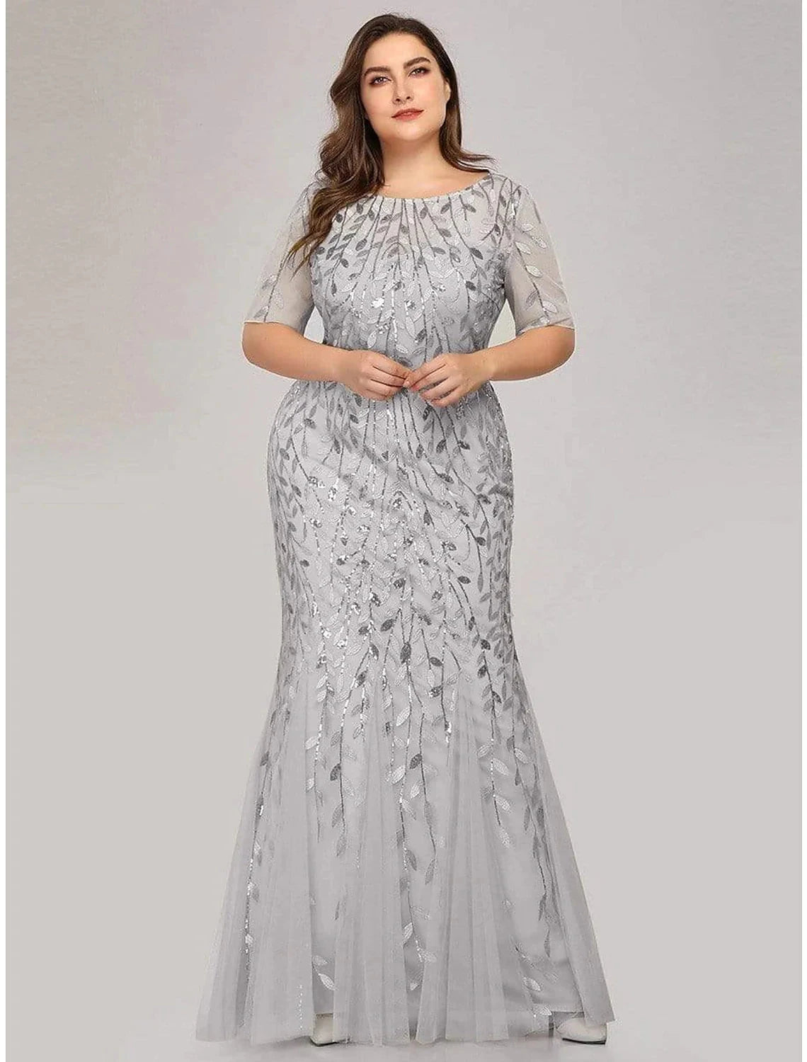 Mermaid / Trumpet Empire Elegant Party Wear Formal Evening Dress Jewel Neck Short Sleeve Floor Length Tulle with Embroidery by YiHuiw