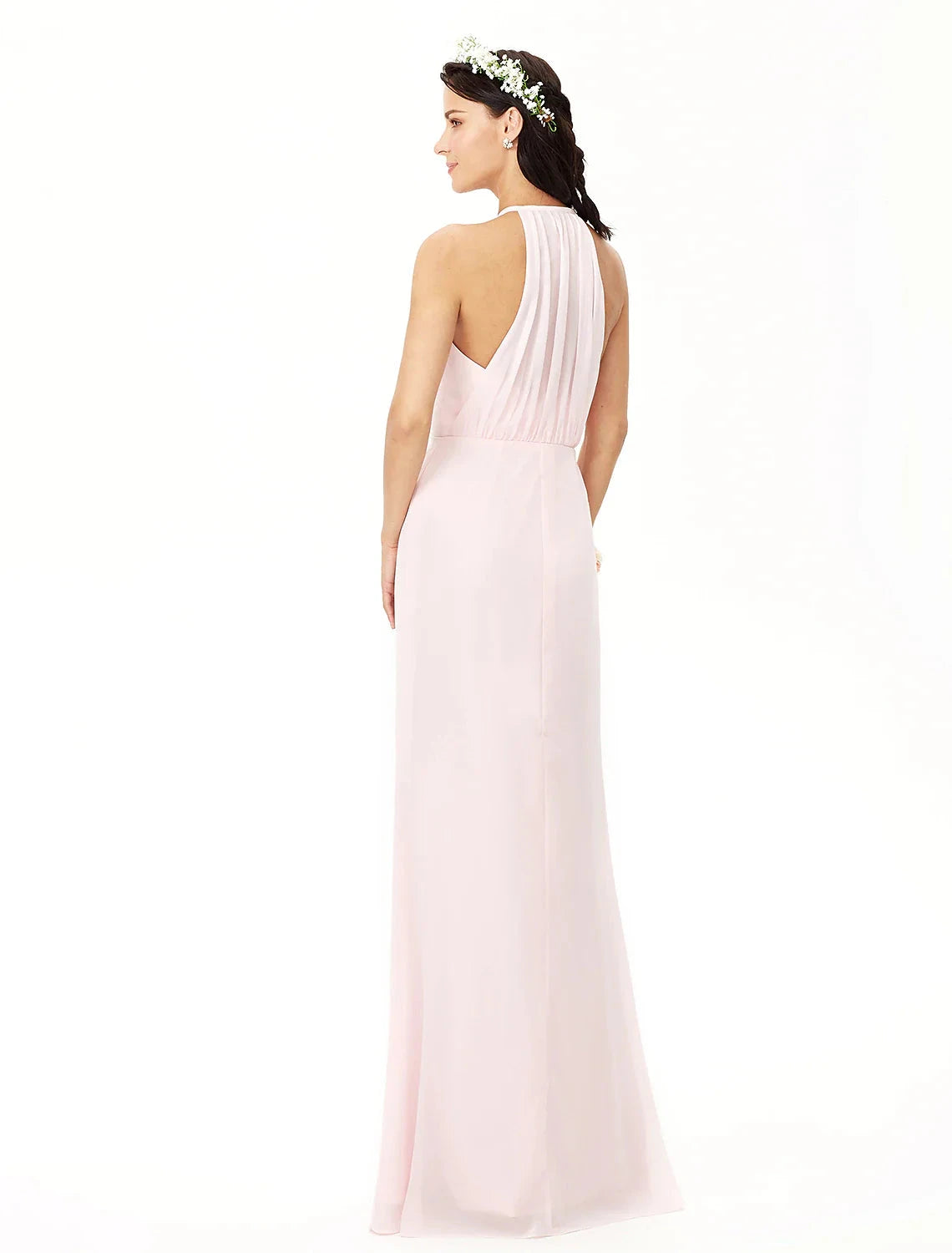 Sheath / Column Bridesmaid Dress Jewel Neck Sleeveless Elegant Floor Length Chiffon with Pleats by YiHuiw