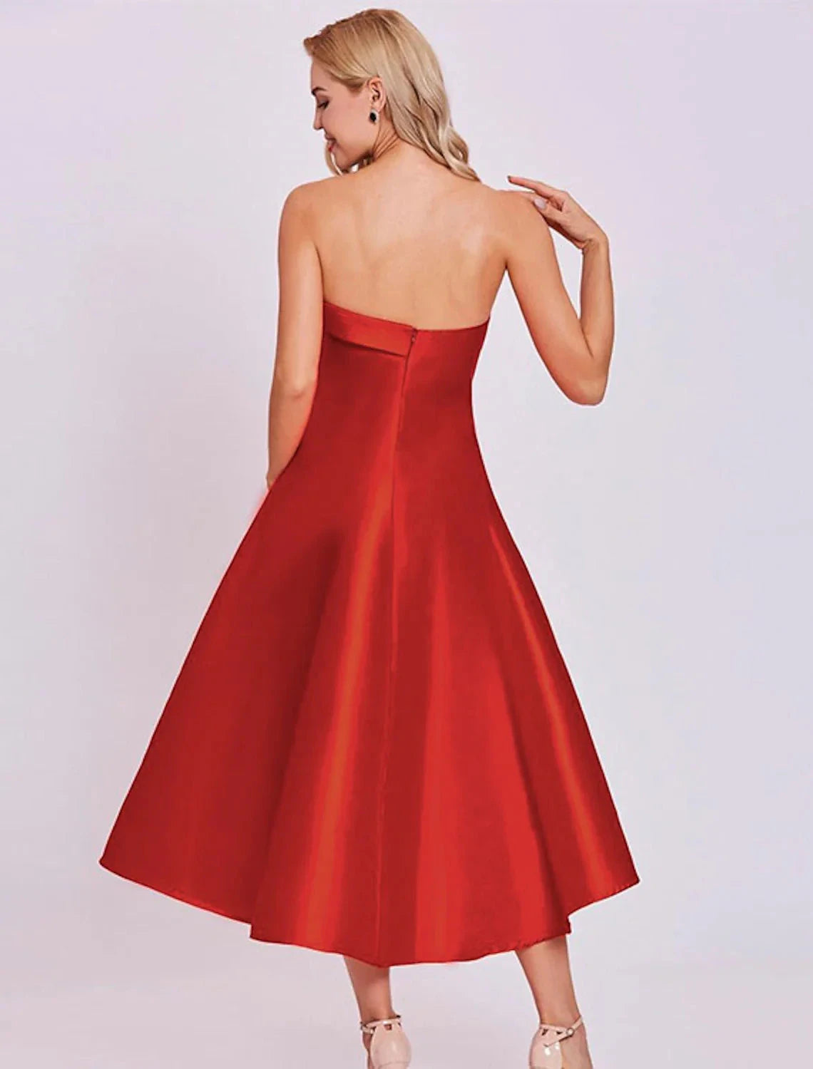 A-Line Cocktail Dresses Minimalist Dress Homecoming Wedding Guest Tea Length Sleeveless Strapless Satin with Sleek by YiHuiw