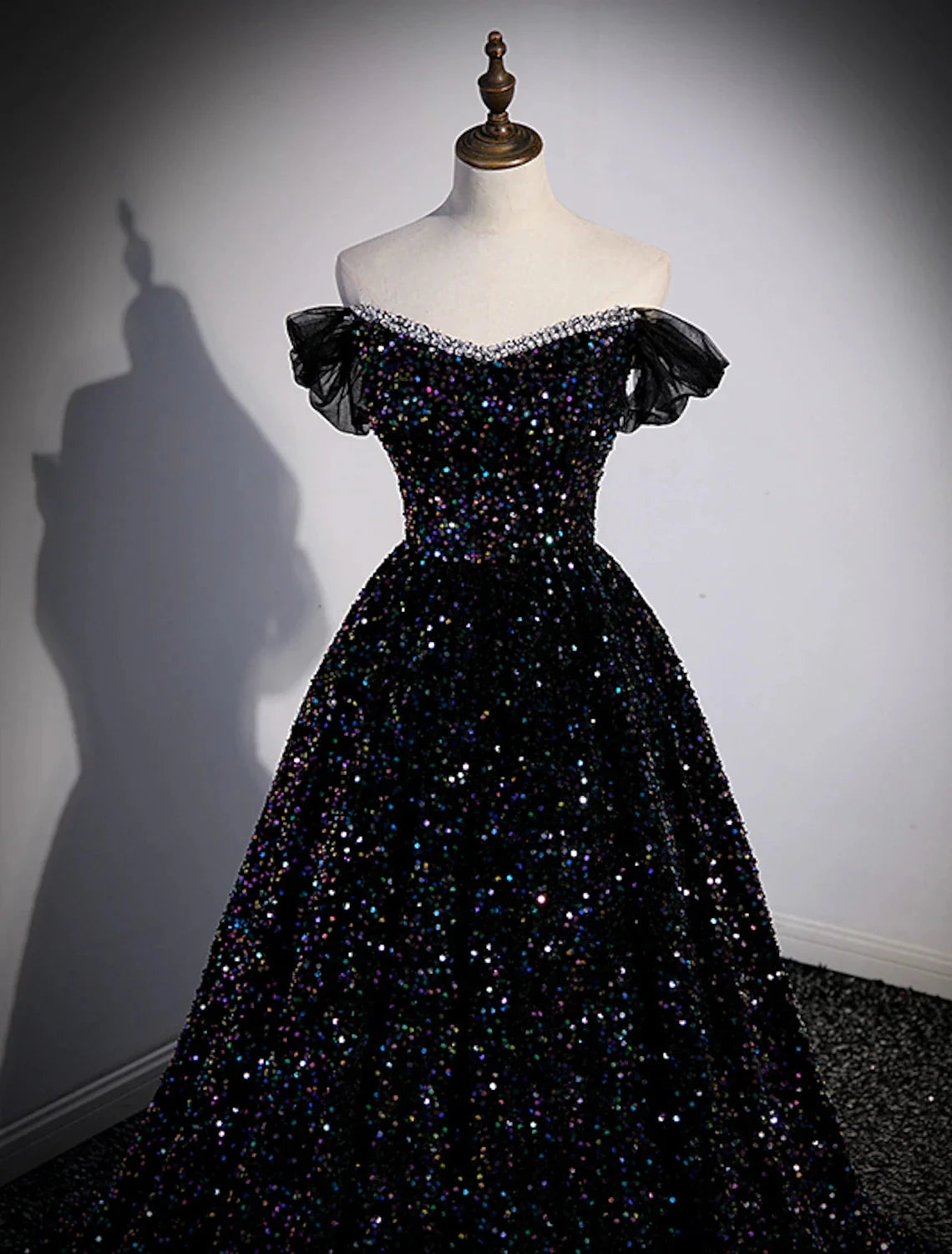 Ball Gown Prom Dresses Sparkle & Shine Dress Wedding Guest Birthday Court Train Sleeveless Off Shoulder Sequined with Pleats Sequin by YiHuiw