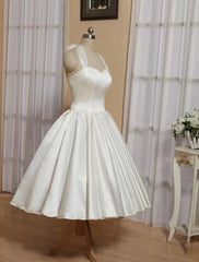 Ball Gown A-Line Cocktail Dresses Minimalist Dress Engagement Cocktail Party Tea Length Sleeveless Halter Neck Italy Satin with Butterfly Pure Color