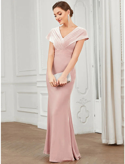 Mermaid / Trumpet Evening Gown Vintage Dress Christmas Floor Length Short Sleeve V Neck Velvet V Back with Ruffles by YiHuiw