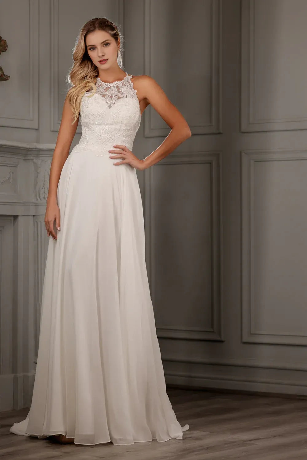 A-Line Halter Sleeveless Floor-Length Wedding Dress - Yihuiw by Yihuiw