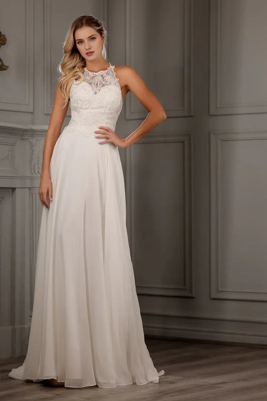 A-Line Halter Sleeveless Floor-Length Wedding Dress - Yihuiw by Yihuiw