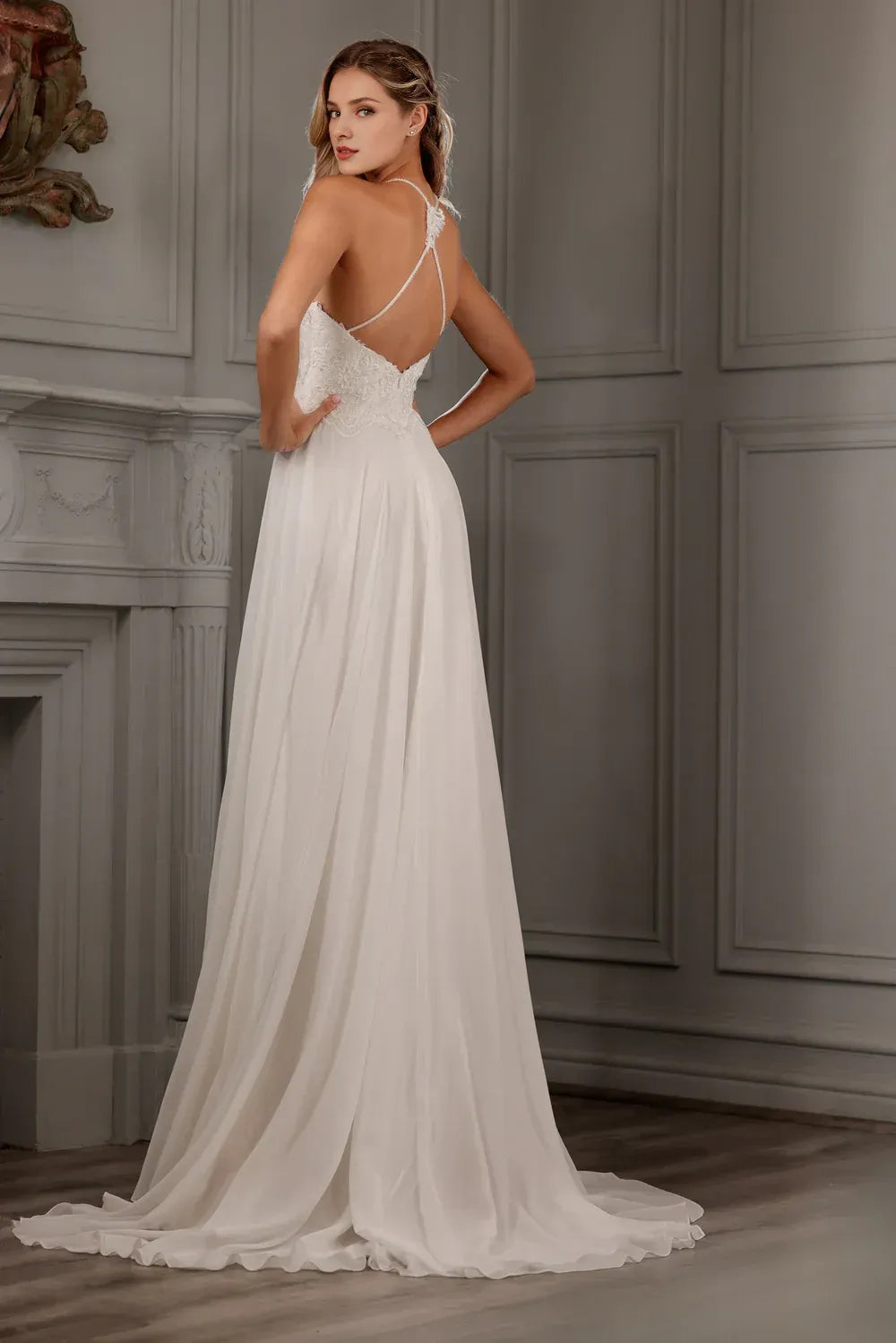 A-Line Halter Sleeveless Floor-Length Wedding Dress - Yihuiw by Yihuiw