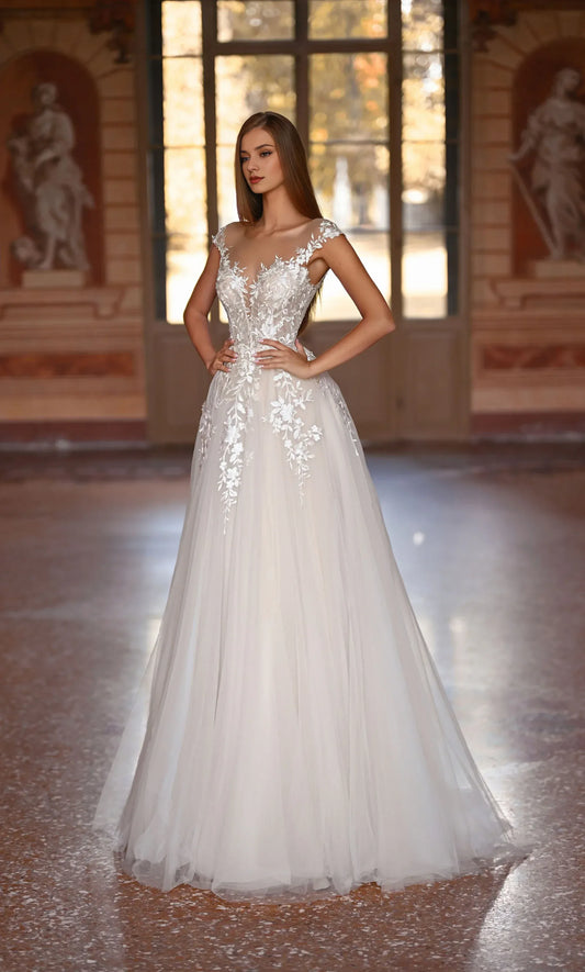 A-Line Illusion Lace Floor-Length Wedding Dress - Yihuiw by Yihuiw