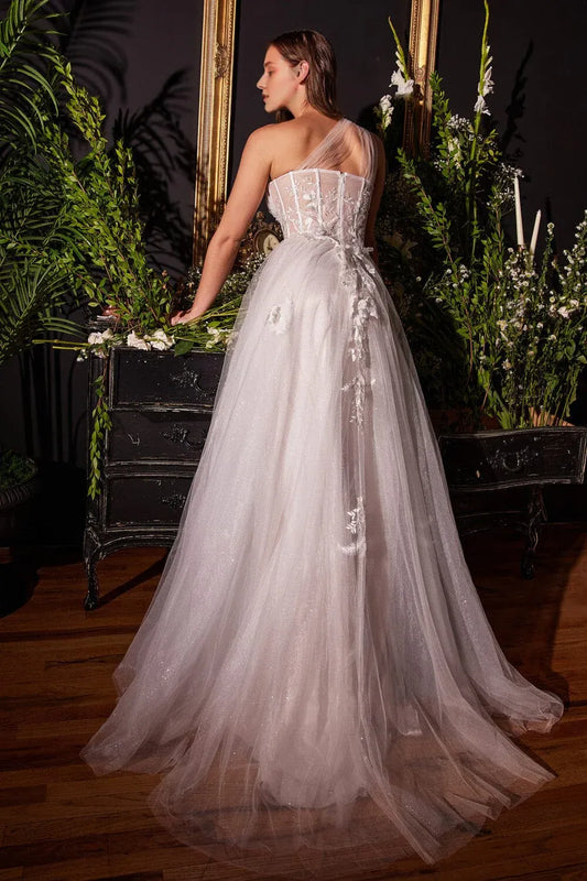 A-Line One-Shoulder Floor-Length Wedding Dress - Yihuiw by Yihuiw