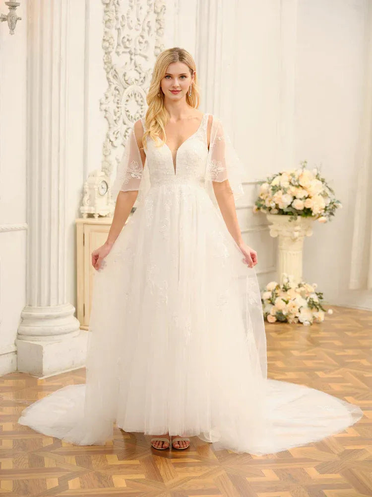 A-Line Floor-Length Wedding Dress - Yihuiw by Yihuiw