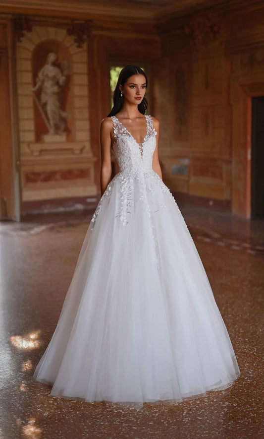 A-Line Lace Floor-Length Wedding Dress - Yihuiw by Yihuiw