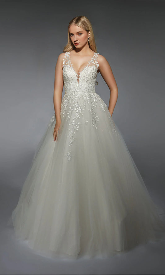 A-Line Lace Floor-Length Wedding Dress - Yihuiw by Yihuiw