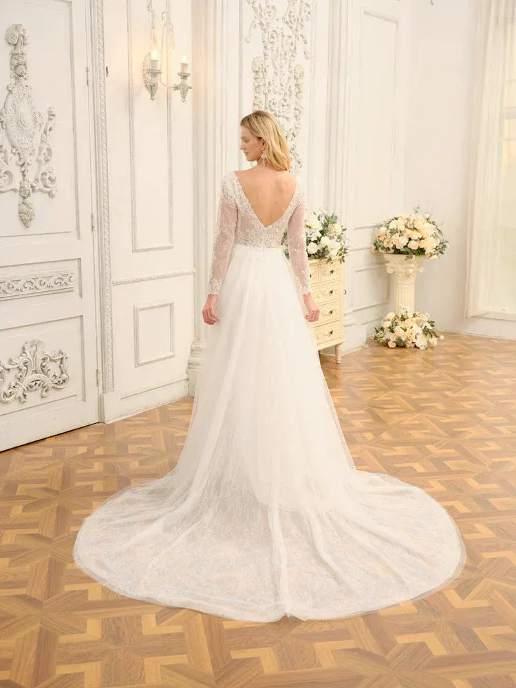 A-Line Floor-Length Wedding Dress - Yihuiw by Yihuiw