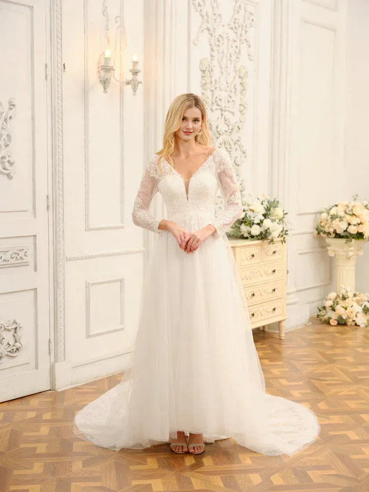 A-Line Floor-Length Wedding Dress - Yihuiw by Yihuiw