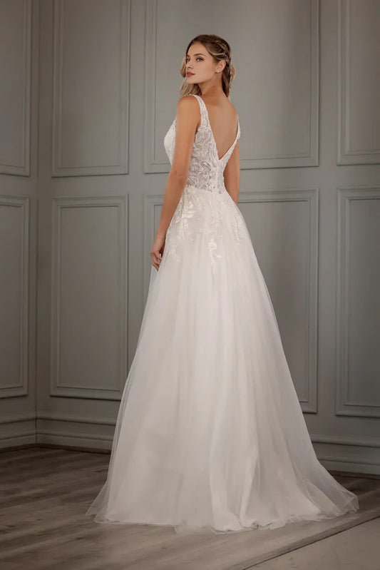 A-Line Plunging Sleeveless Floor-Length Wedding Dress - Yihuiw by Yihuiw