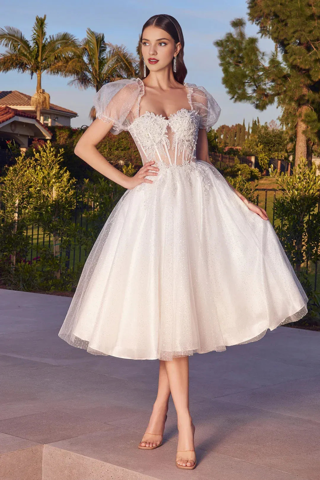A-Line Sweetheart Tea-Length Wedding Dress - Yihuiw by Yihuiw