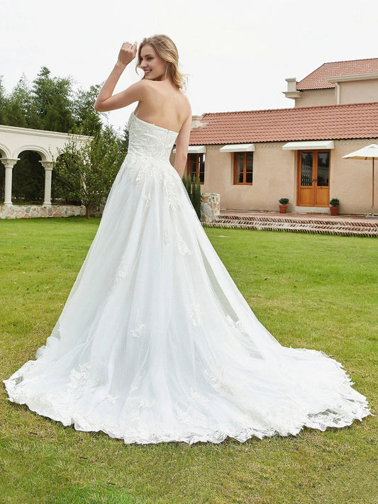 A-Line Sweetheart Floor-Length Wedding Dress - Yihuiw by Yihuiw