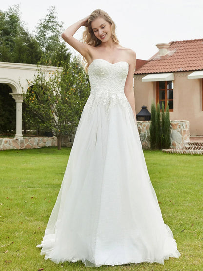 A-Line Sweetheart Floor-Length Wedding Dress - Yihuiw by Yihuiw