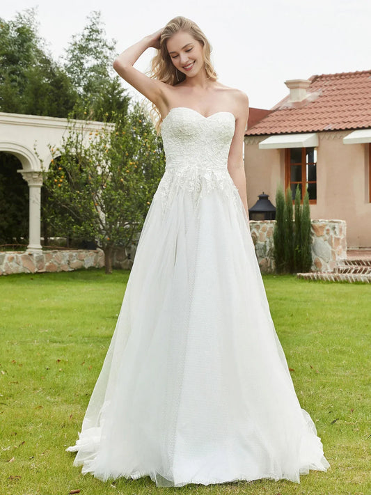 A-Line Sweetheart Floor-Length Wedding Dress - Yihuiw by Yihuiw