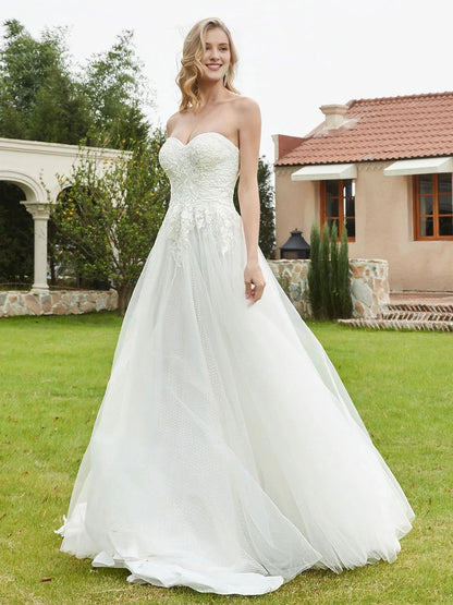 A-Line Sweetheart Floor-Length Wedding Dress - Yihuiw by Yihuiw
