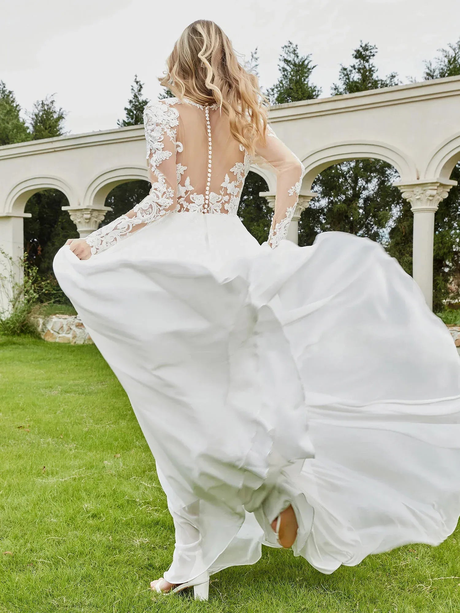 A-Line V-Neck Floor-Length Wedding Dress - Yihuiw by Yihuiw