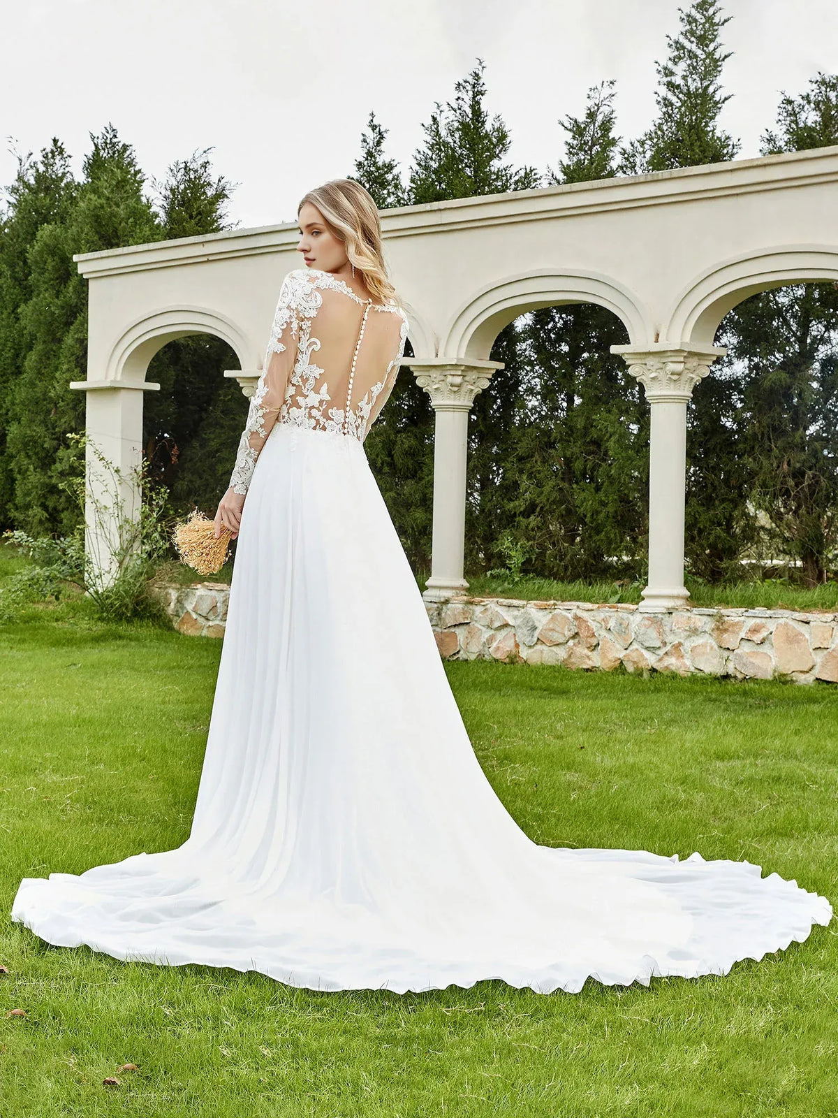 A-Line V-Neck Floor-Length Wedding Dress - Yihuiw by Yihuiw