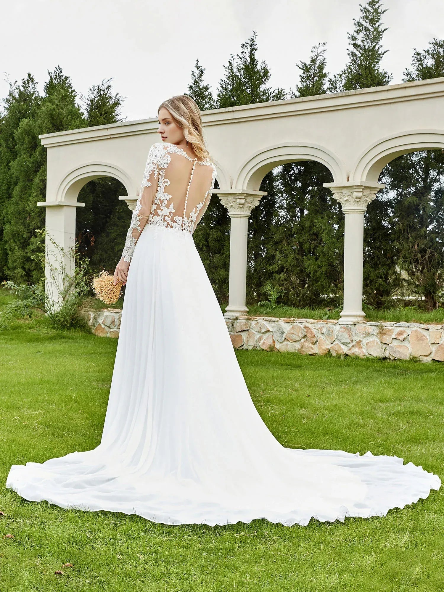 A-Line V-Neck Floor-Length Wedding Dress - Yihuiw by Yihuiw