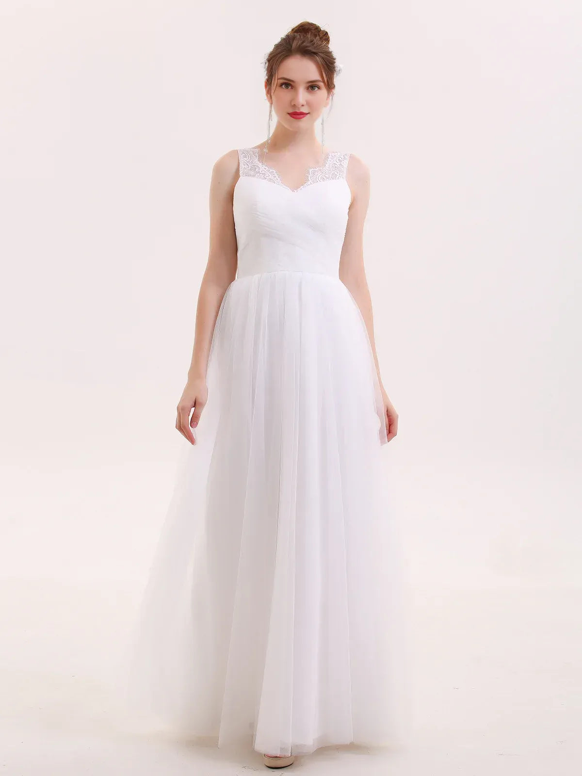 A-Line V-Neck Sleeveless Floor-Length Wedding Dress - Yihuiw by Yihuiw