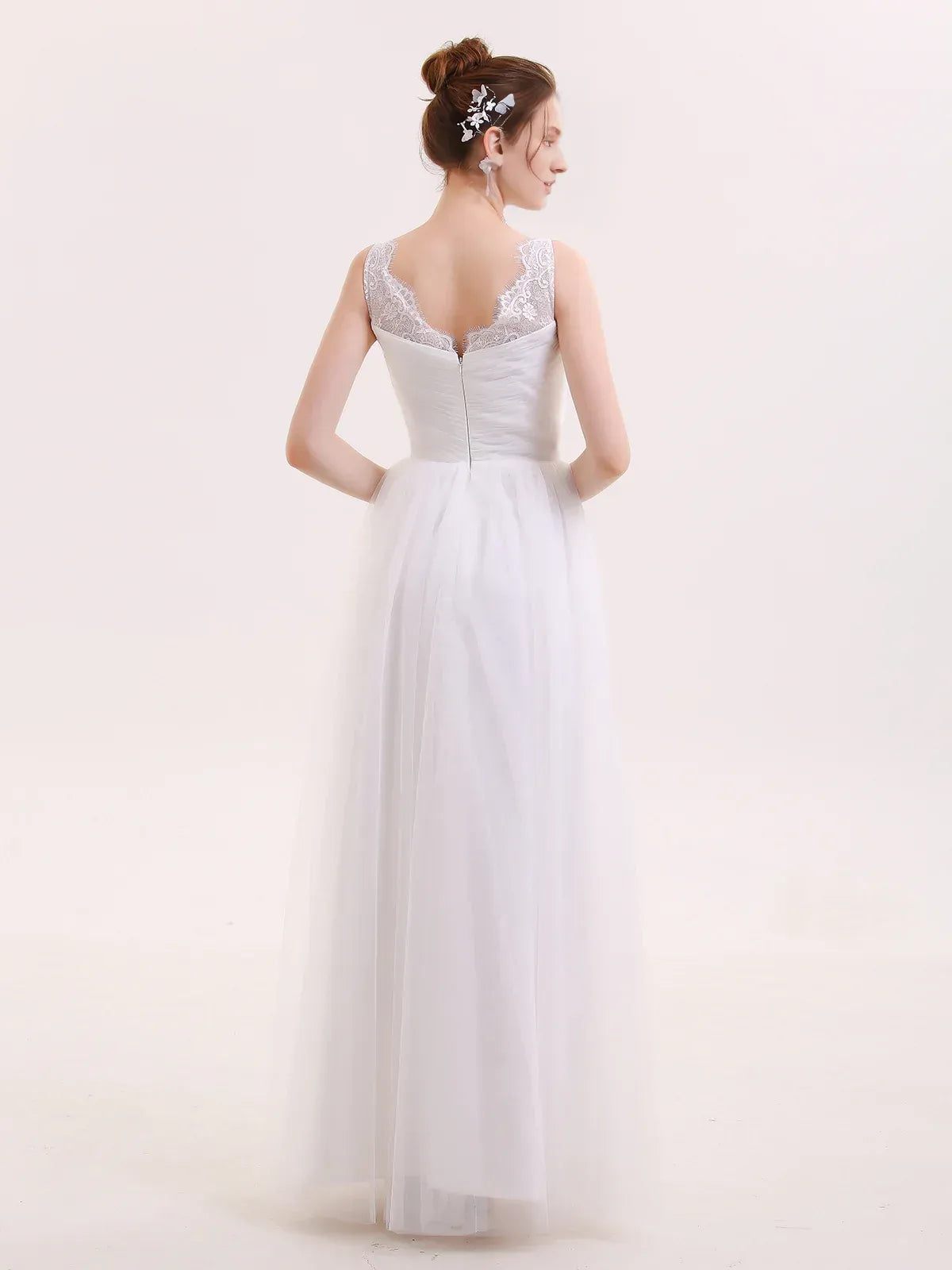 A-Line V-Neck Sleeveless Floor-Length Wedding Dress - Yihuiw by Yihuiw