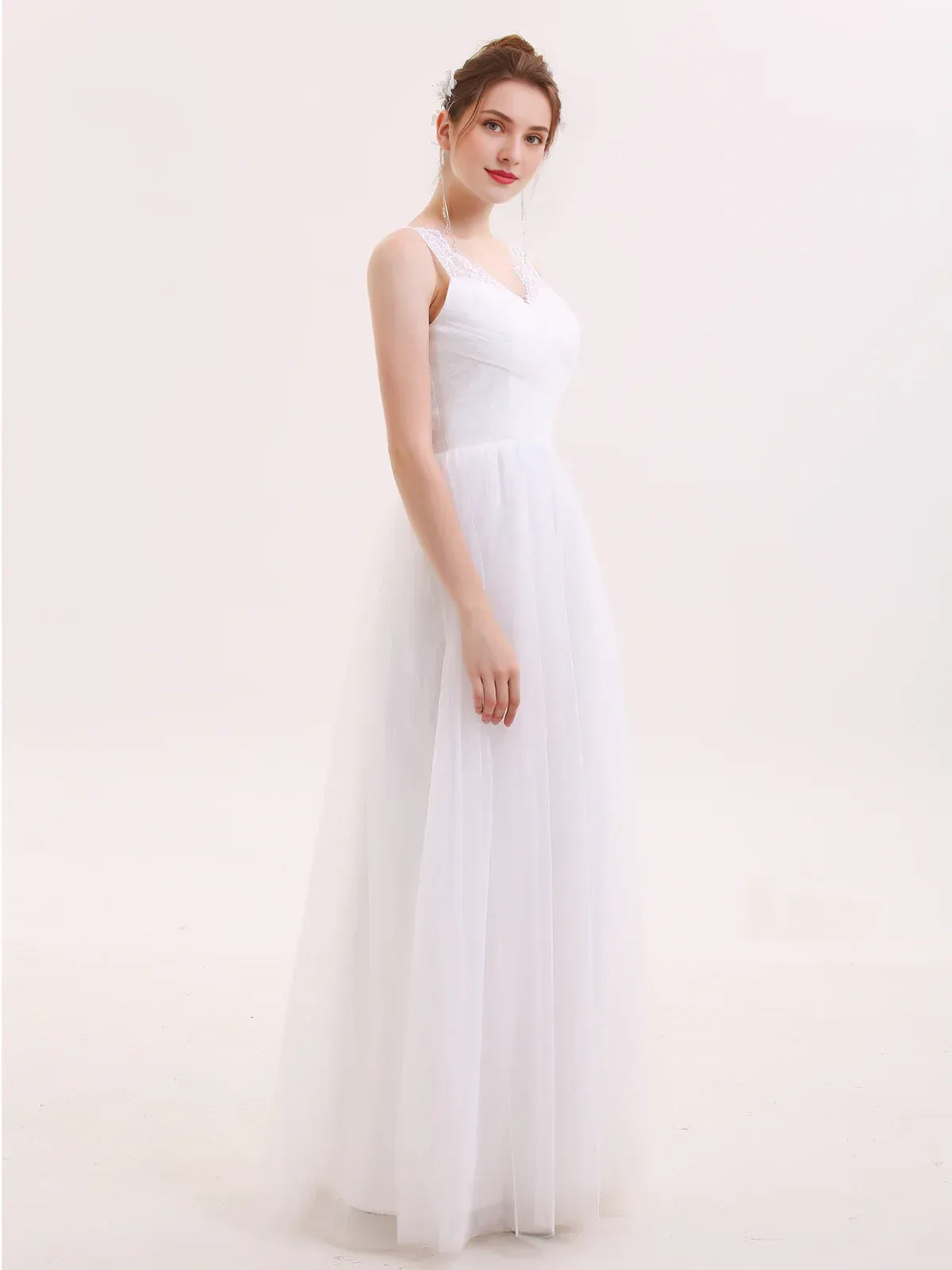 A-Line V-Neck Sleeveless Floor-Length Wedding Dress - Yihuiw by Yihuiw