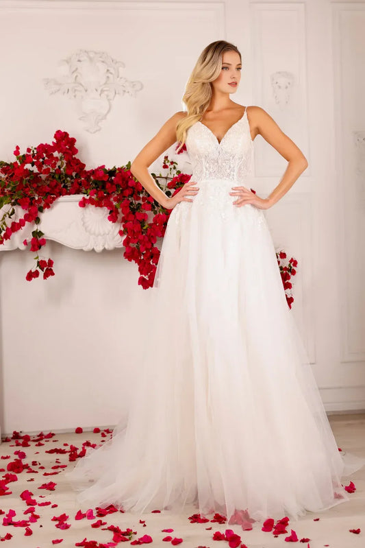A-Line V-Neck Floor-Length Wedding Dress - Yihuiw by Yihuiw