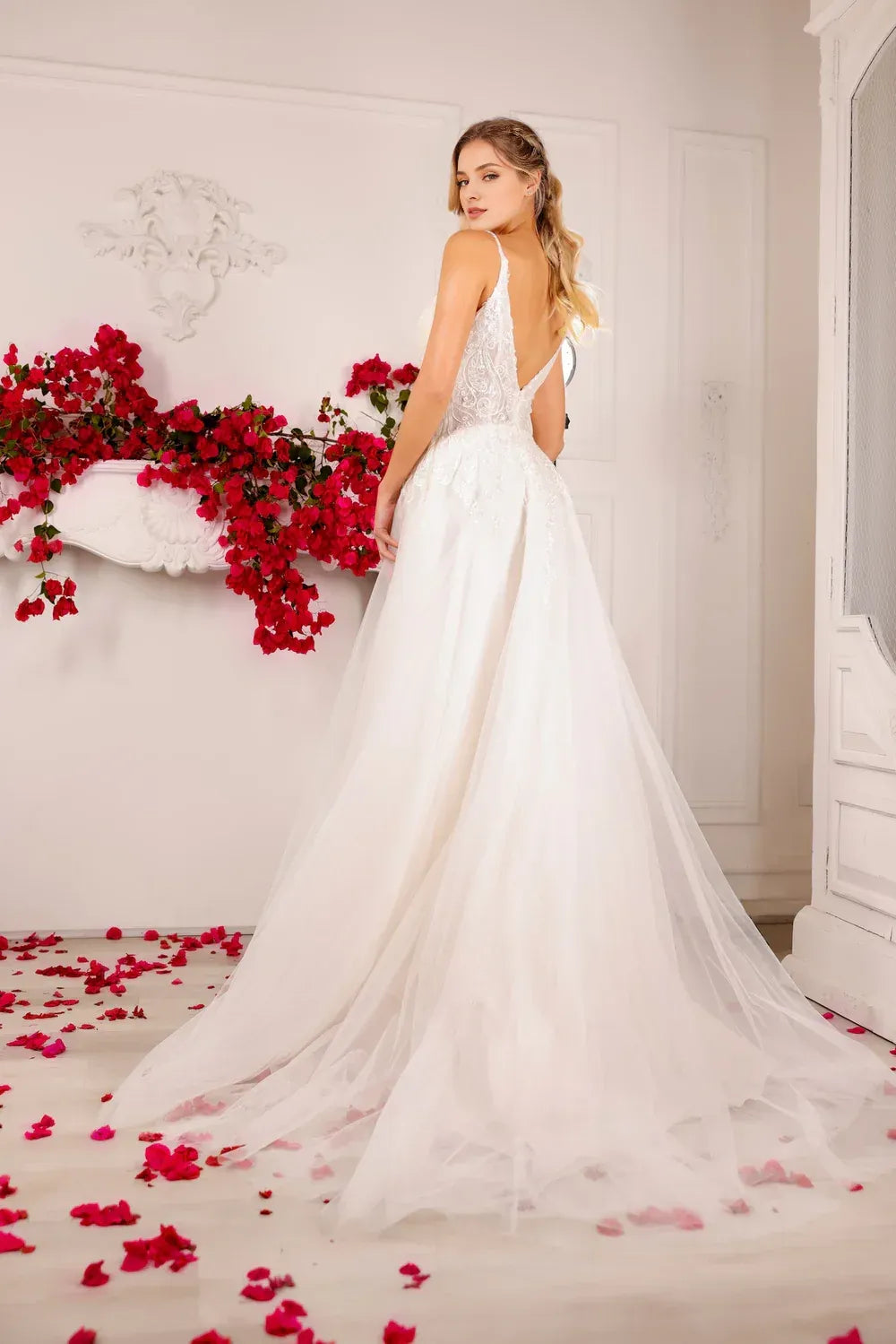 A-Line V-Neck Floor-Length Wedding Dress - Yihuiw by Yihuiw