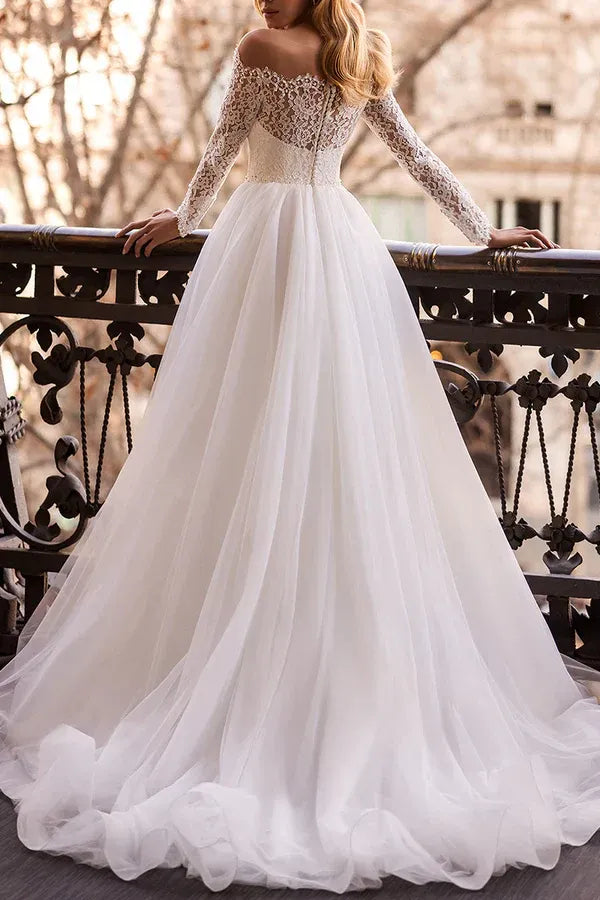 A-Line Illusion Floor-Length Wedding Dress - Yihuiw by Yihuiw